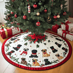Pug Christmas Joy Christmas Quilted Tree Skirt Popular Gift Merch for Christmas Enthusiasts