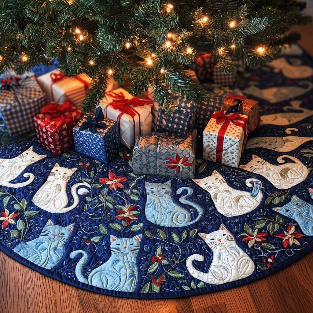 Midnight Tail Christmas Quilted Tree Skirt Lovely Holiday Tree Skirt for Festive Vibes