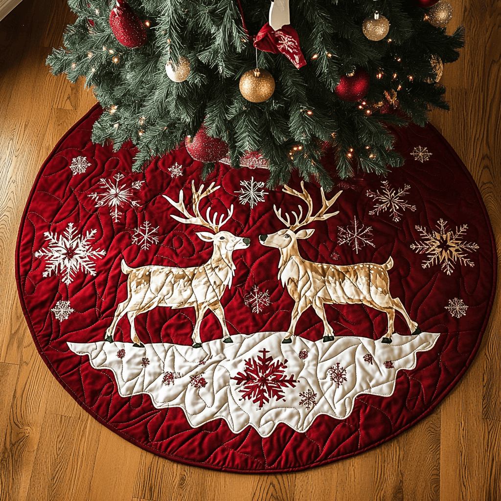 Twilight Antlers Christmas Quilted Tree Skirt Heartwarming Christmas Tree Skirt Gift for Loved Ones