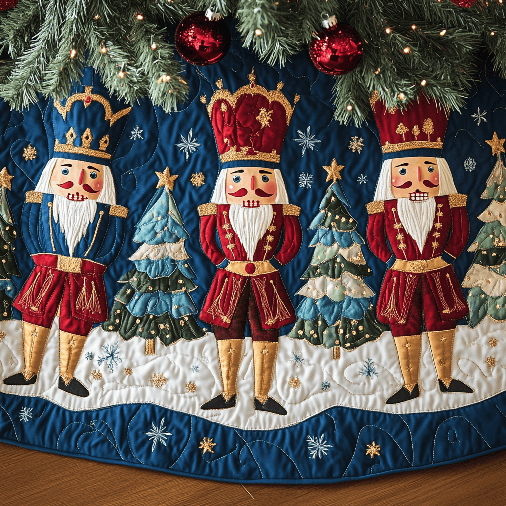 Merry Defenders Quilted Christmas Tree Skirt Warm and Soft Christmas Tree Skirt for Winter