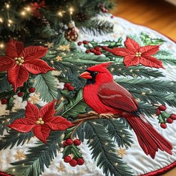 Scarlet Serenade Christmas Quilted Tree Skirt Exclusive Christmas Tree Skirt Merch Collection