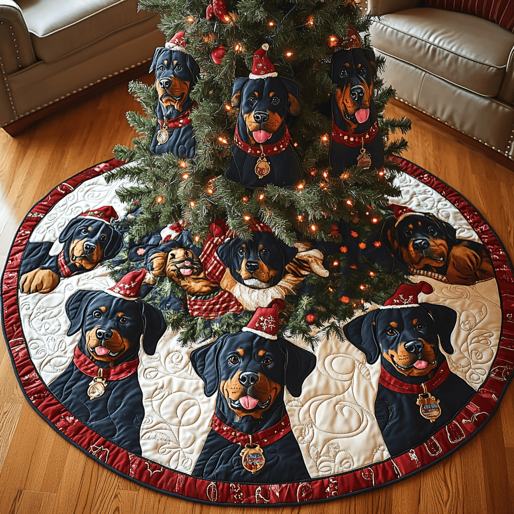 Rottweiler Winter Wonderland Christmas Quilted Tree Skirt Thoughtful Christmas Tree Skirt Gift Idea