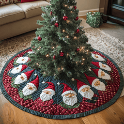 Merry Gnome Christmas Quilted Tree Skirt Magical Christmas Tree Skirt to Impress Guests