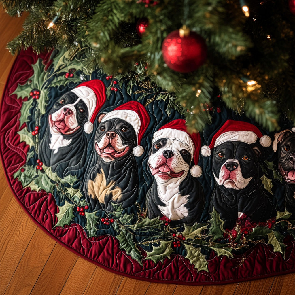 Merry Pitbull Snuggles Quilted Christmas Tree Skirt Magical Christmas Tree Skirt to Impress Guests
