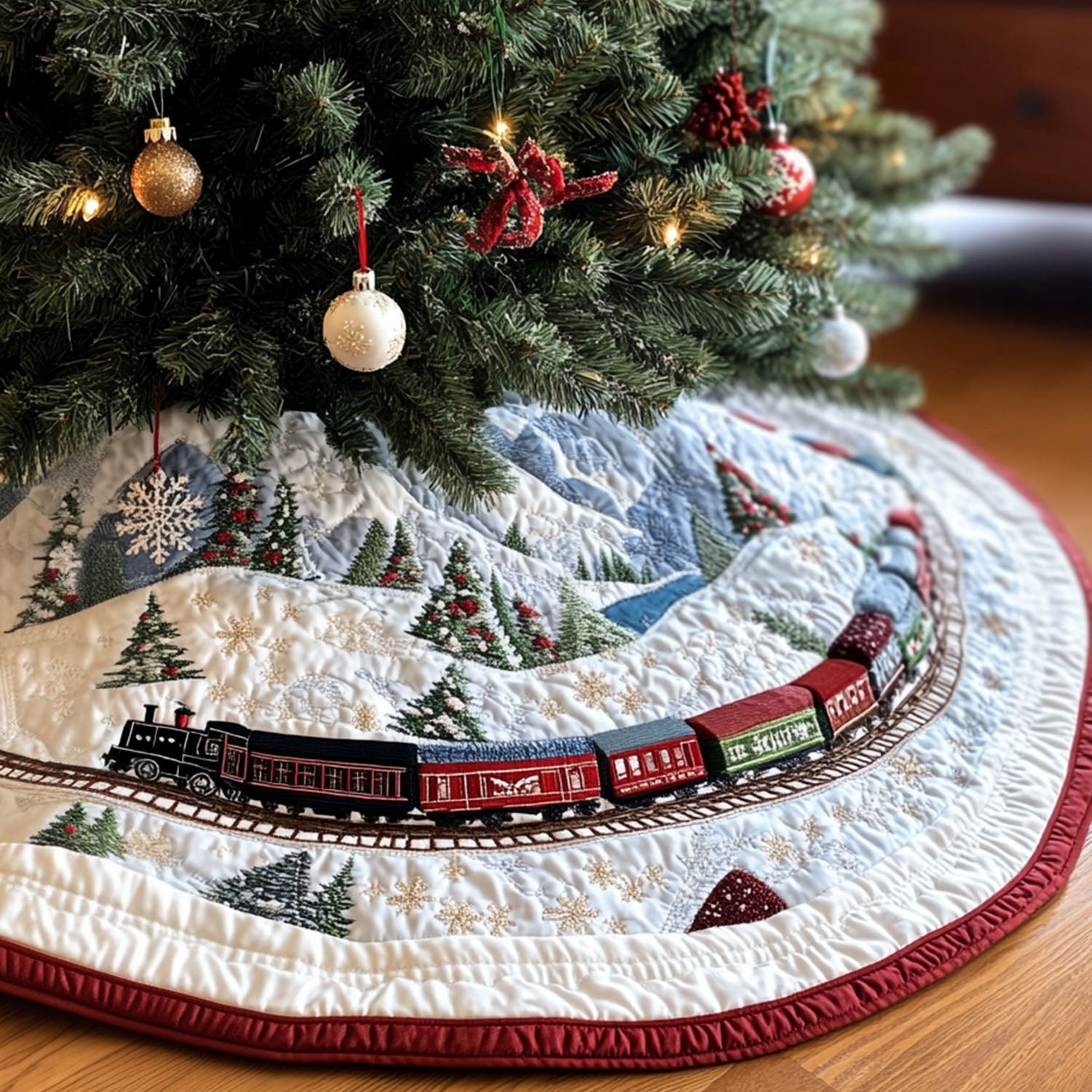 Luminous Tranquility Quilted Christmas Tree Skirt Festive Christmas Tree Skirt for Holiday Decor