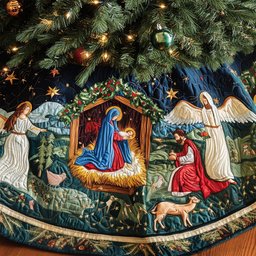 Manger Light Quilted Christmas Tree Skirt Perfect Tree Skirt Gift for Mom or Grandma