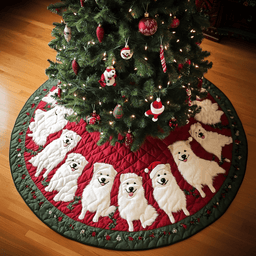 Samoyed Holiday Spirit Christmas Quilted Tree Skirt Magical Christmas Tree Skirt to Impress Guests