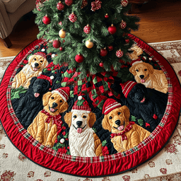 Merry Goldens Chritstmas Quilted Tree Skirt Perfect Tree Skirt Gift for Mom or Grandma