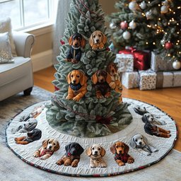 Winter Dachshund Charm Quilted Christmas Tree Skirt Warm and Soft Christmas Tree Skirt for Winter