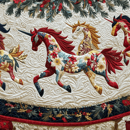 Unicorn Garden Glow Christmas Quilted Tree Skirt Festive Christmas Tree Skirt for Holiday Decor