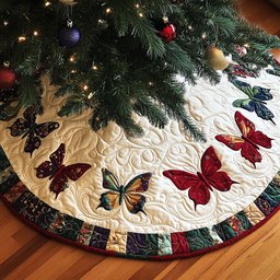 Wings Of The Season Quilted Christmas Tree Skirt Cozy Holiday Tree Skirt to Brighten Your Home