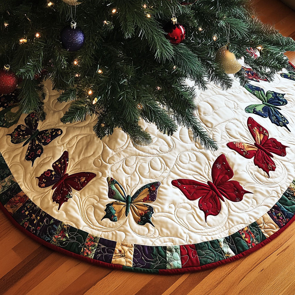 Wings Of The Season Quilted Christmas Tree Skirt Cozy Holiday Tree Skirt to Brighten Your Home