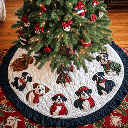 Pitbull Holiday Joy Christmas Quilted Tree Skirt Holiday Merch That Completes Your Christmas Setup