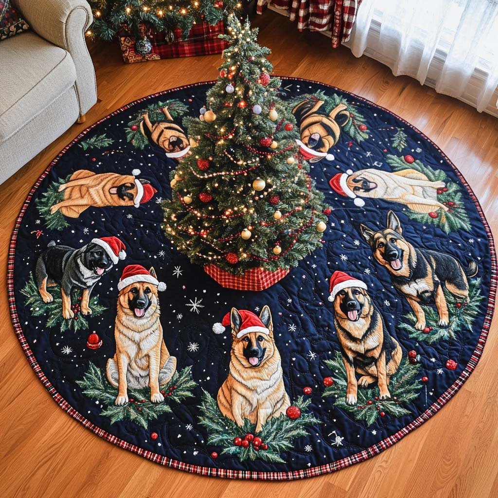 Shepherd Cheer Quilted Christmas Tree Skirt Lovely Gift Merch for a Festive Home