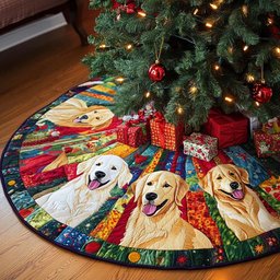 Sunny Fur Christmas Quilted Tree Skirt Seasonal Gift Merch for Festive Homes
