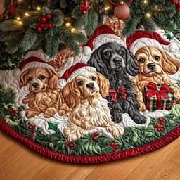 Spaniel Whispers Quilted Christmas Tree Skirt Festive Christmas Tree Skirt for Holiday Decor