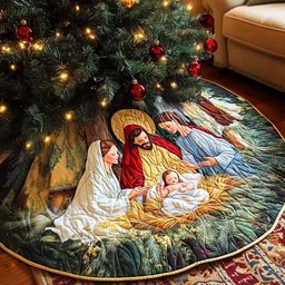 Yuletide Serenity Christmas Quilted Tree Skirt Popular Gift Merch for Christmas Enthusiasts