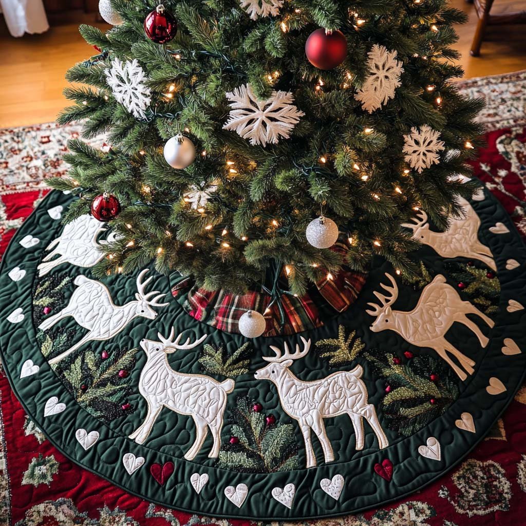 Winter Majesty Christmas Quilted Tree Skirt Luxury Christmas Tree Skirt for Elegant Homes