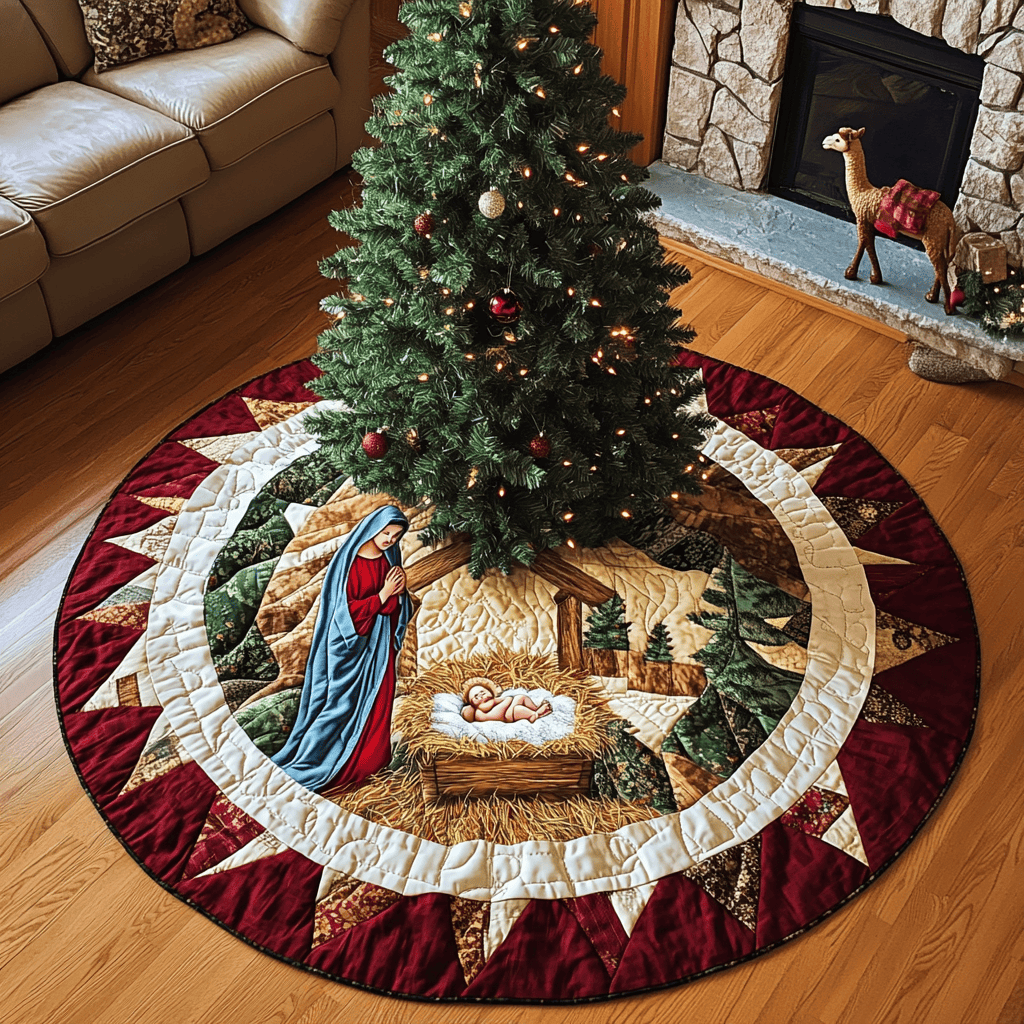 Messiah Manger Christmas Quilted Tree Skirt Perfect Tree Skirt Gift for Mom or Grandma