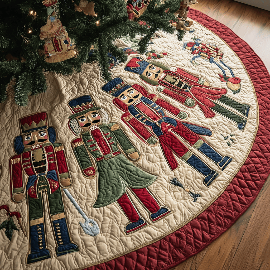Nutcracker Magic Christmas Quilted Tree Skirt Perfect Holiday Gift for Home Decor Lovers