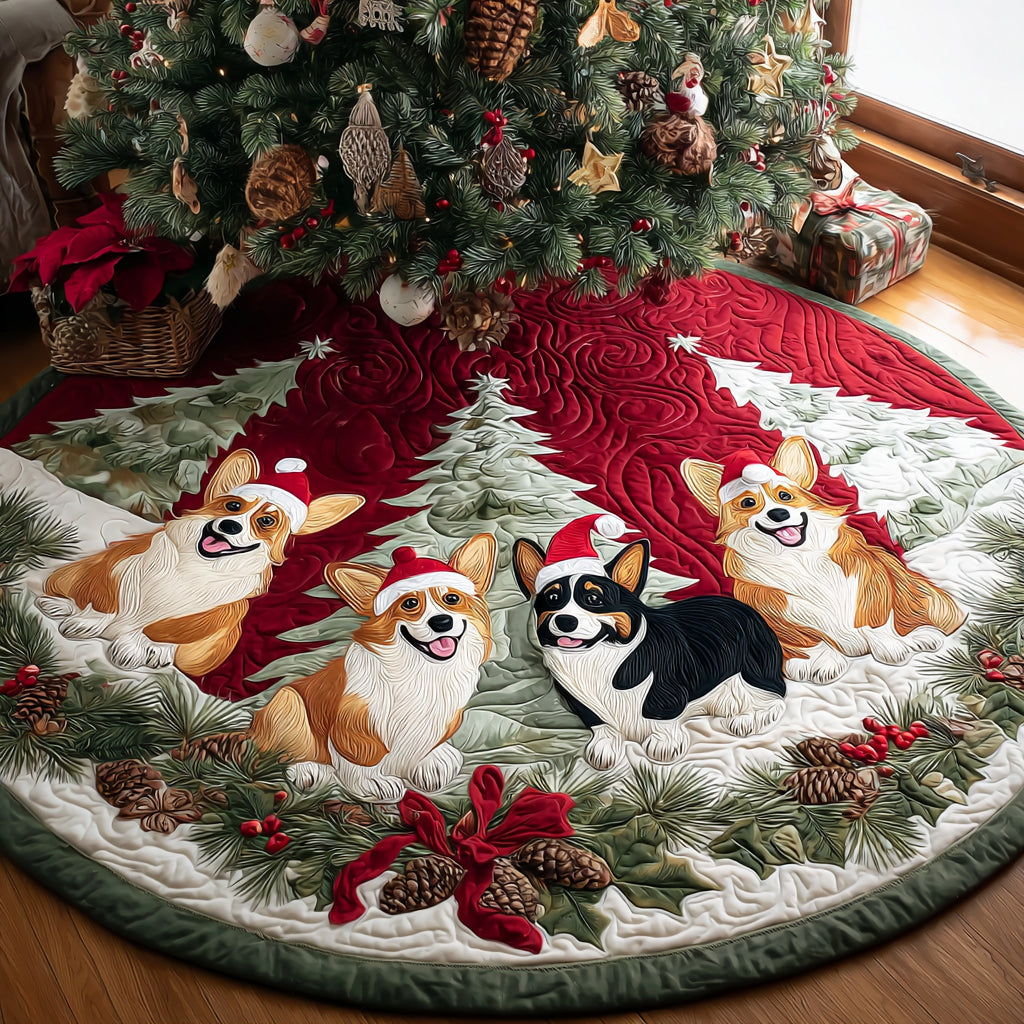 Santa Corgi Helper Quilted Christmas Tree Skirt Magical Christmas Tree Skirt to Impress Guests