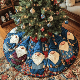 Merry Gnome Gathering Christmas Quilted Tree Skirt Cozy Holiday Tree Skirt to Brighten Your Home