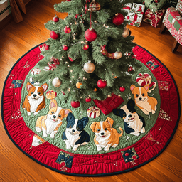 Merry Corgi Wonderland Chritstmas Quilted Tree Skirt Beautiful Tree Skirt to Complete Your Christmas Look