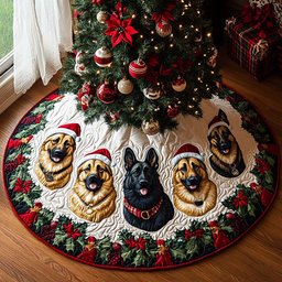 Shepherd Noel Quilted Christmas Tree Skirt Classic Red and White Tree Skirt for Traditional Decor