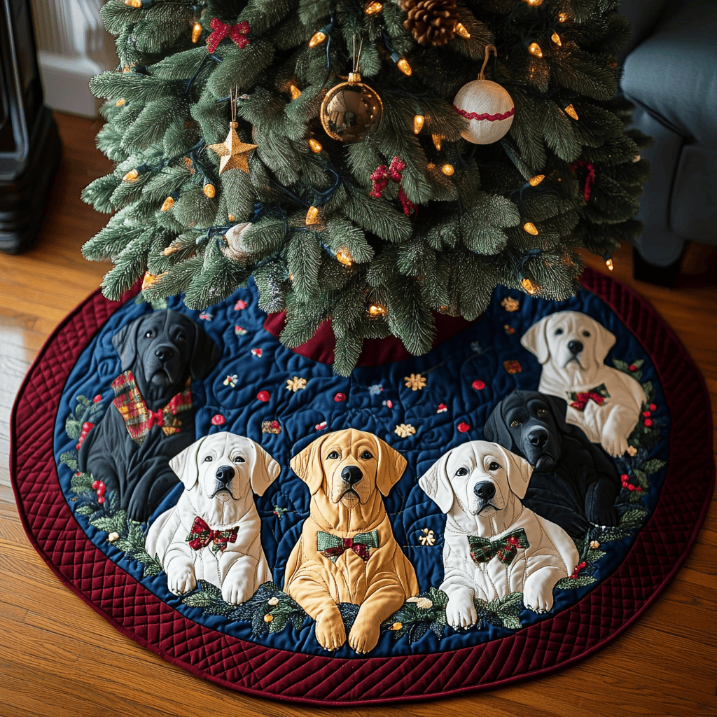 Labrador Festive Dreams Christmas Quilted Tree Skirt Custom Christmas Tree Skirt Merch for Your Family