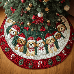 Shih Tzu Holiday Joy Christmas Quilted Tree Skirt Exclusive Holiday Tree Skirt Gift for Families