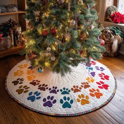 Rainbow Paws Christmas Quilted Tree Skirt Meaningful Christmas Gift to Warm the Heart