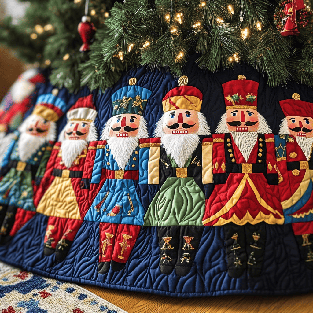 Yuletide Watch Quilted Christmas Tree Skirt Lovely Holiday Tree Skirt for Festive Vibes