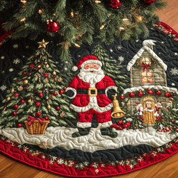 Santa Town Quilted Christmas Tree Skirt Holiday Merch That Completes Your Christmas Setup
