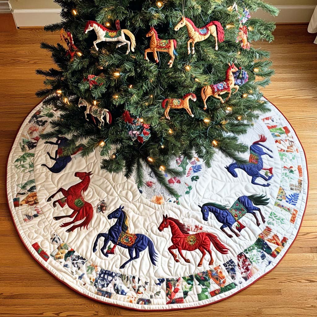 Silent Stallion Christmas Quilted Tree Skirt Must Have Holiday Merch for Christmas Decor