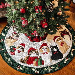 Kitty Claus Celebration Christmas Quilted Tree Skirt Exclusive Christmas Tree Skirt Merch Collection