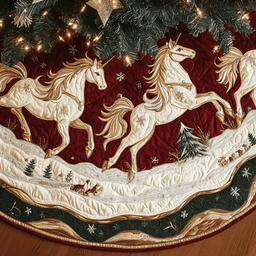 Unicorns In Snow Christmas Quilted Tree Skirt Thoughtful Christmas Tree Skirt Gift Idea