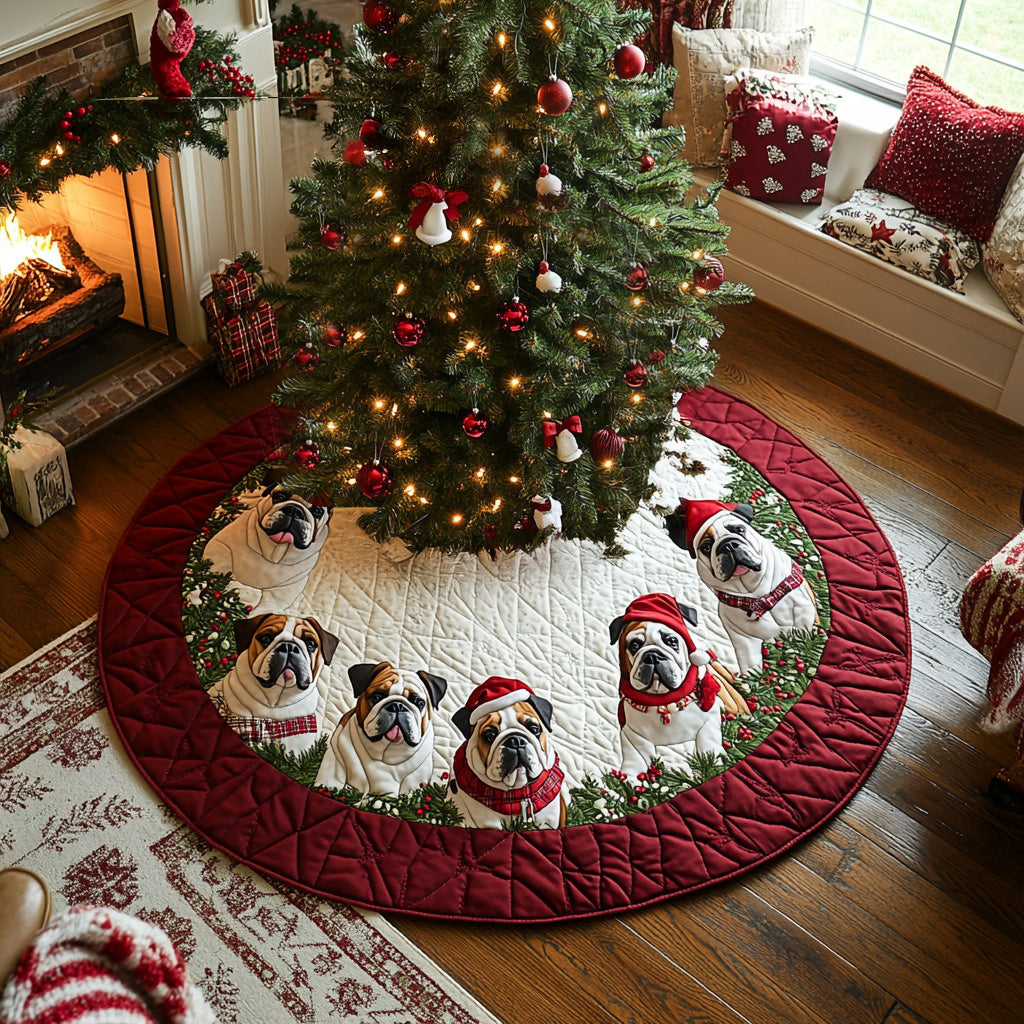 Snowy Paws Bulldog Quilted Christmas Tree Skirt Heartwarming Christmas Tree Skirt Gift for Loved Ones