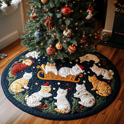 Merry Meowmas Christmas Quilted Tree Skirt Magical Christmas Tree Skirt to Impress Guests