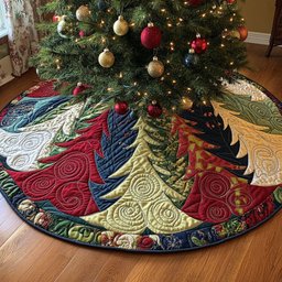 Joyful Evergreen Twist Quilted Christmas Tree Skirt Exclusive Holiday Tree Skirt Gift for Families