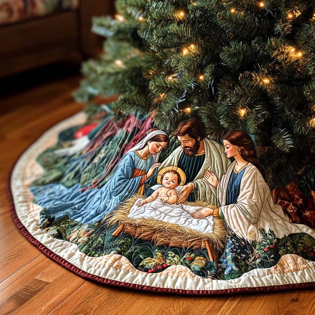 Forest Carol Christmas Quilted Tree Skirt Perfect Tree Skirt Gift for Mom or Grandma