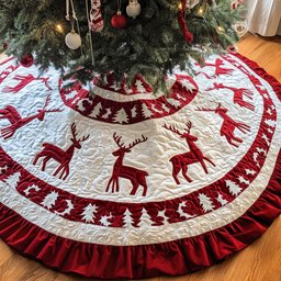 Noel In The Pines Quilted Christmas Tree Skirt Festive Christmas Tree Skirt for Holiday Decor