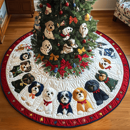 Merry Shih Tzu Wishes Christmas Quilted Tree Skirt Christmas Tree Skirt Gift That Brings Joy