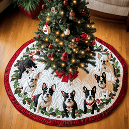 Merry Boston Terrier Magic Christmas Quilted Tree Skirt Perfect Merch Gift Tree Skirt for Holiday Season