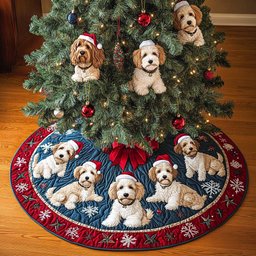 Labradoodle Bliss Christmas Quilted Tree Skirt Adorable Holiday Tree Skirt for Cozy Spaces