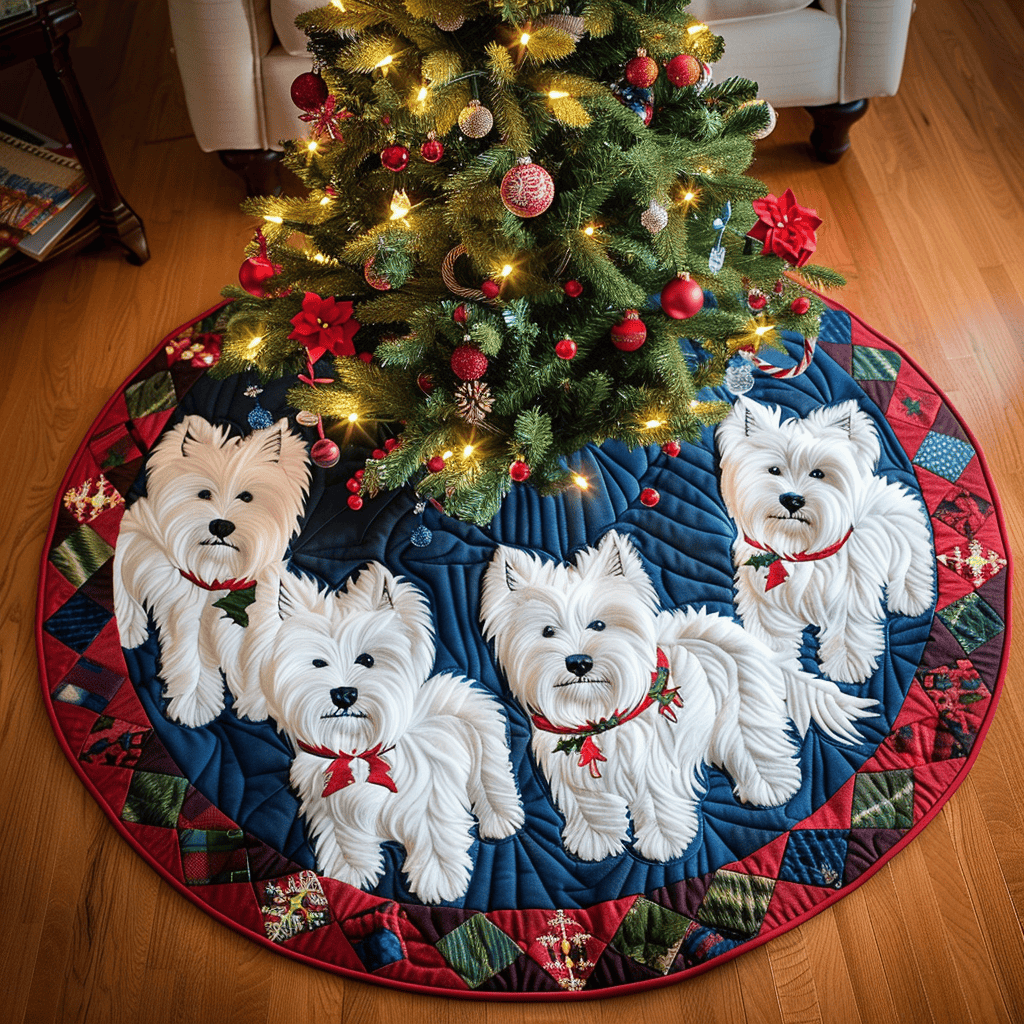 Westie Christmas Magic Christmas Quilted Tree Skirt Perfect Merch Gift Tree Skirt for Holiday Season