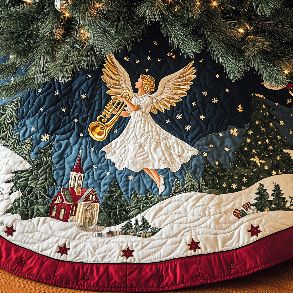 Winter Melody Christmas Quilted Tree Skirt Cozy Holiday Tree Skirt to Brighten Your Home