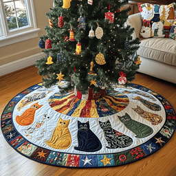 Tinsel Tail Treats Christmas Quilted Tree Skirt Lovely Gift Merch for a Festive Home