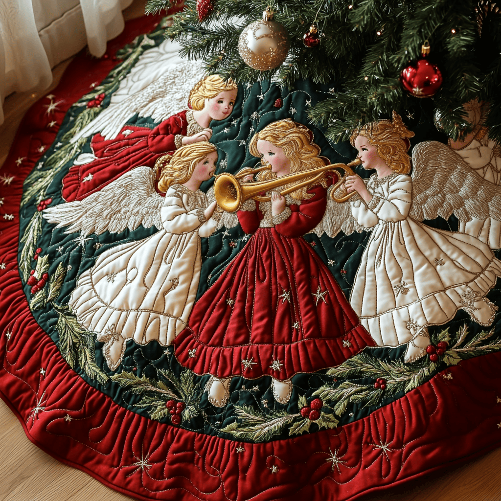 Wings Of Festivity Christmas Quilted Tree Skirt Perfect Merch Gift Tree Skirt for Holiday Season