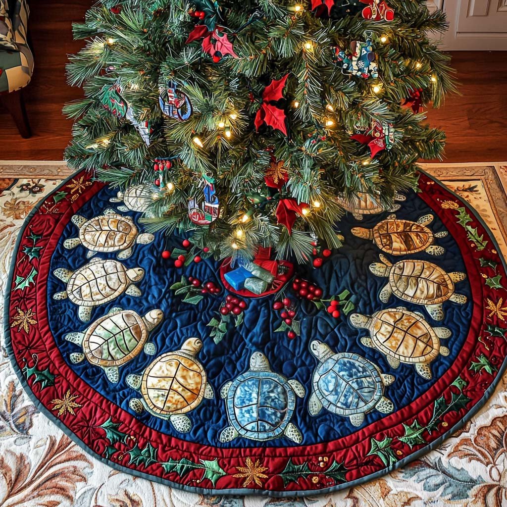 Tidal Treasures Christmas Quilted Tree Skirt Perfect Holiday Gift for Home Decor Lovers