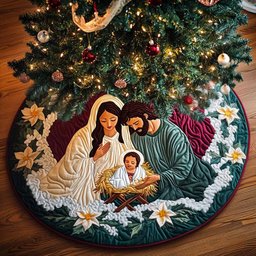 Sacred Harmony Christmas Quilted Tree Skirt Luxury Christmas Tree Skirt for Elegant Homes